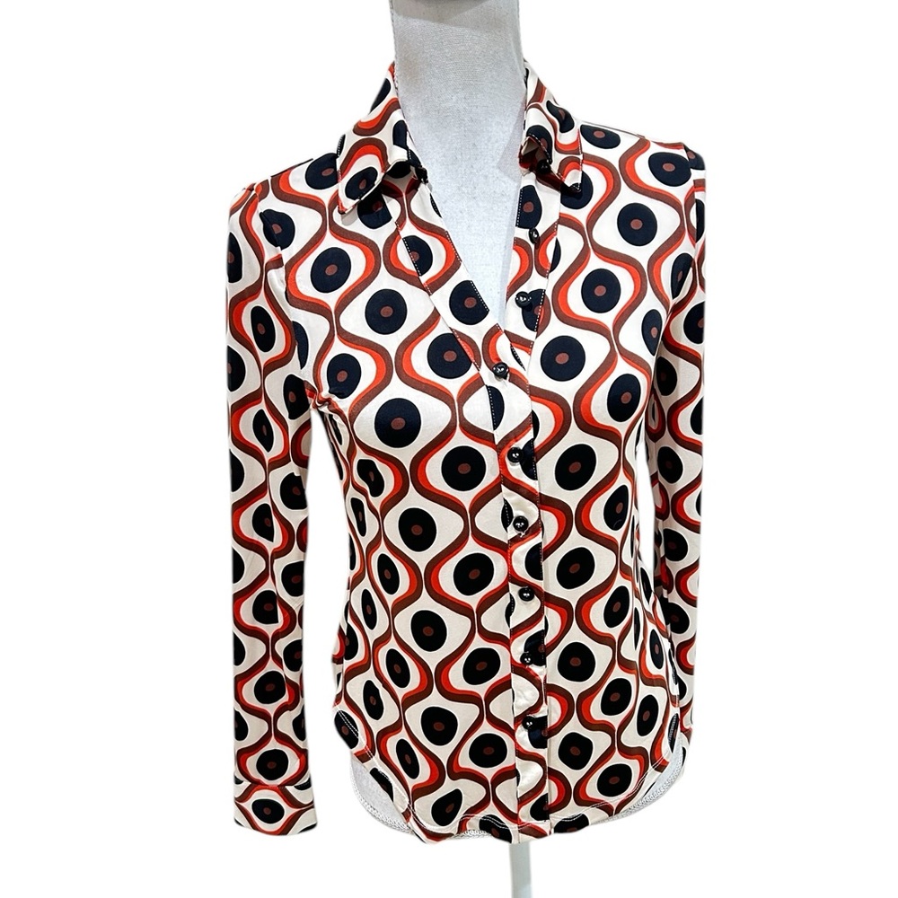 Retro Patterned Button Down Shirt - image 1